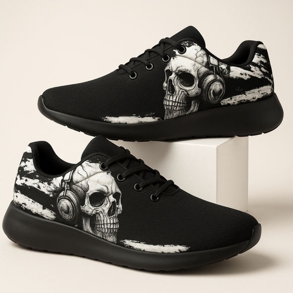 Men’s Gothic ✦ Skull Sneakers ✦ Black White Canvas Lace-Up Alt-Core Shoes NWT 10 - Picture 16 of 17